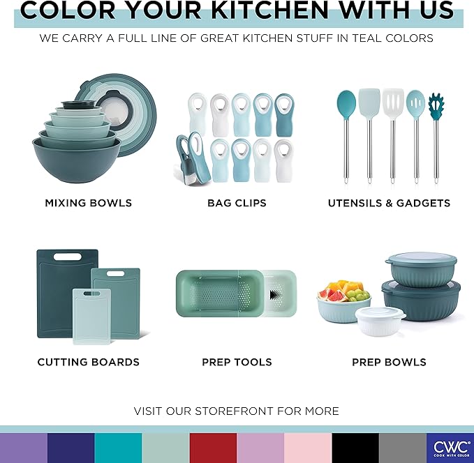COOK WITH COLOR Prep Bowls with Lids- Wide and Deep Nesting Plastic Small Mixing Bowl Set with Lids, 8 Piece Set - Wide Bowls, Teal