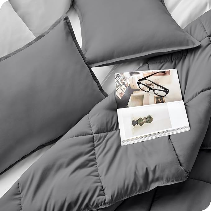 Bare Home Comforter Set - Full Size - Ultra-Soft - Goose Down Alternative - Premium 1800 Series - Reversible - All Season Warmth (Full, Chester Buffalo Plaid - White/Black)