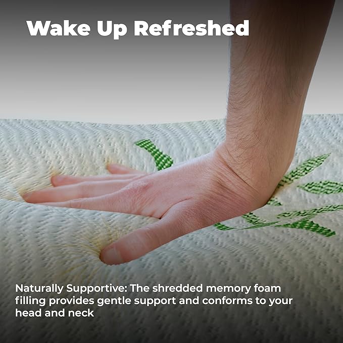 OMEO 2 Pack King Size Rayon Derived from Bamboo Pillow for Sleeping Shredded Memory Foam Bed Pillows for Side, Back and Stomach Sleepers, Soft, Cooling, Adjustable and Washable Cover 20" x 36"