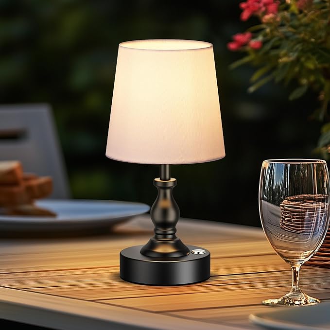 PARTPHONER Mini Cordless LED Table Lamp, 5200mAh Rechargeable Battery Operated Lamp, 3-Level Brightness, Touch Dimmable Desk Lamp, Bedside Night Light for Patio Camping Restaurant Home, Matte Black