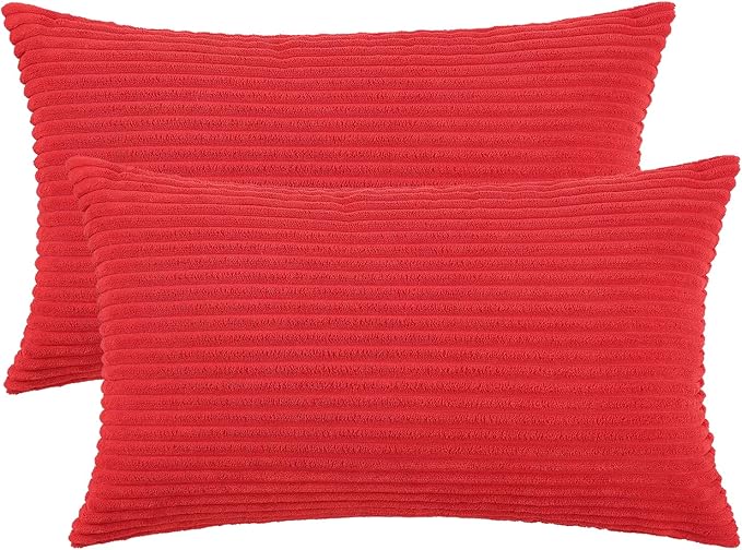 Mecatny Corduroy Decorative Throw Pillow Covers 12x20 Set of 2 for Sofa Living Room, Soft Neutral Boho Couch Pillow Covers for Home Decor, Red