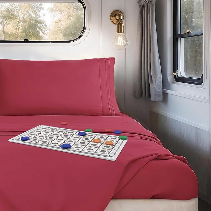 Clara Clark Bed Sheets, Premier 1800 Series 4 Piece RV Queen Sheet Set, Luxury Soft Sheets for RV Bunks, Short Queen - Burgundy Red