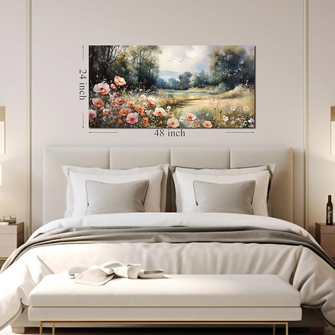 Large Artwork Canvas Wall Art for Living Room Bedroom Decor Wall Painting Modern Country Road Main Picture Image Decorative Painting with Frame Can be Directly Hung Decor Size 24x48 D