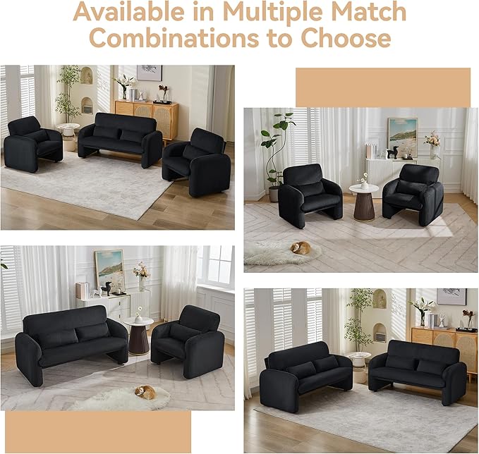 Corduroy Fabric Accent Chairs Set of 2, Modern Upholstered Living Room Chairs with Lumbar Pillow, Wide Comfy Leisure Armchair for Bedroom, Office, Reading, Black