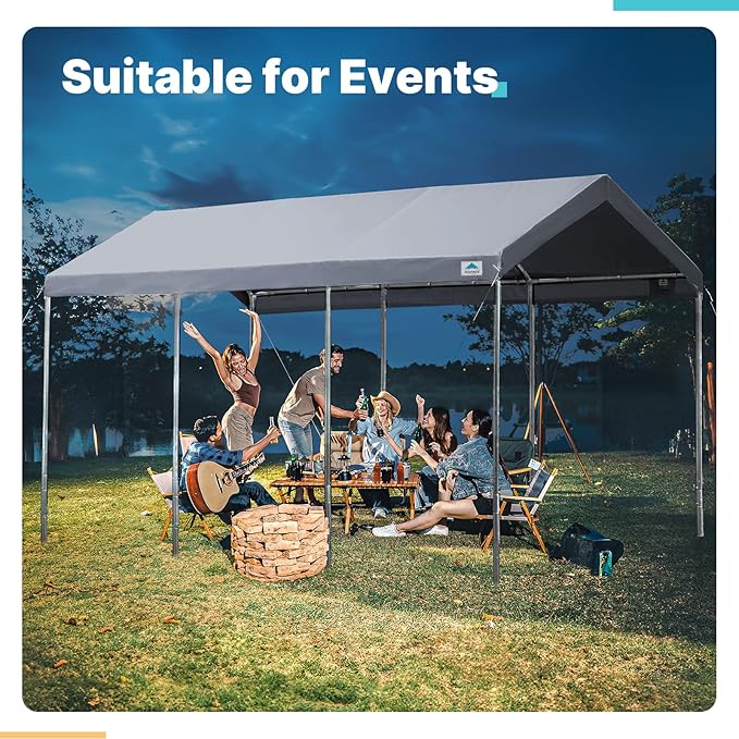 ADVANCE OUTDOOR 10x20 ft Heavy Duty Carport Potable Car Canopy Garage Party Tent Boat Shelter, Adjustable Height from 9.5 ft to 11 ft, Gray