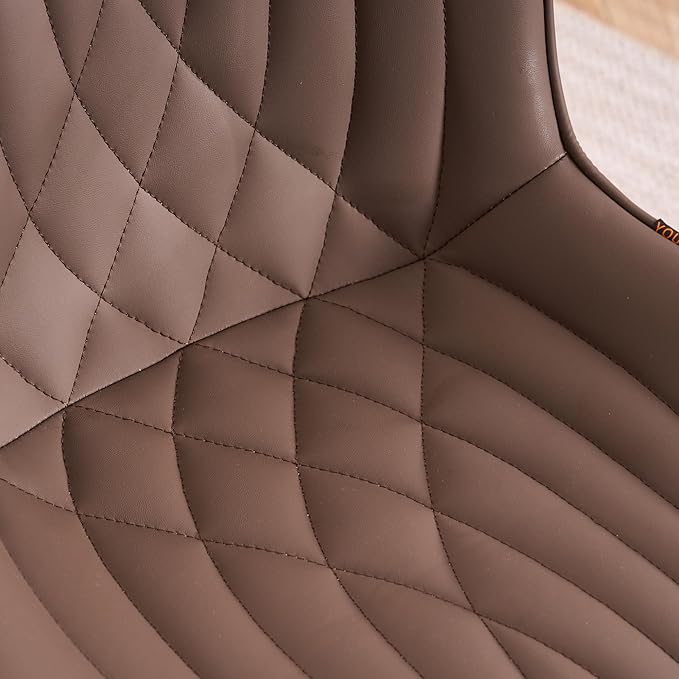 YOUTASTE All Brown Office Chair, Modern Armless Desk Chair with Back, Adjustable Swivel Rolling Faux Leather Task Chair with Wheels Metal Base for Home Office, Study, or Vanity