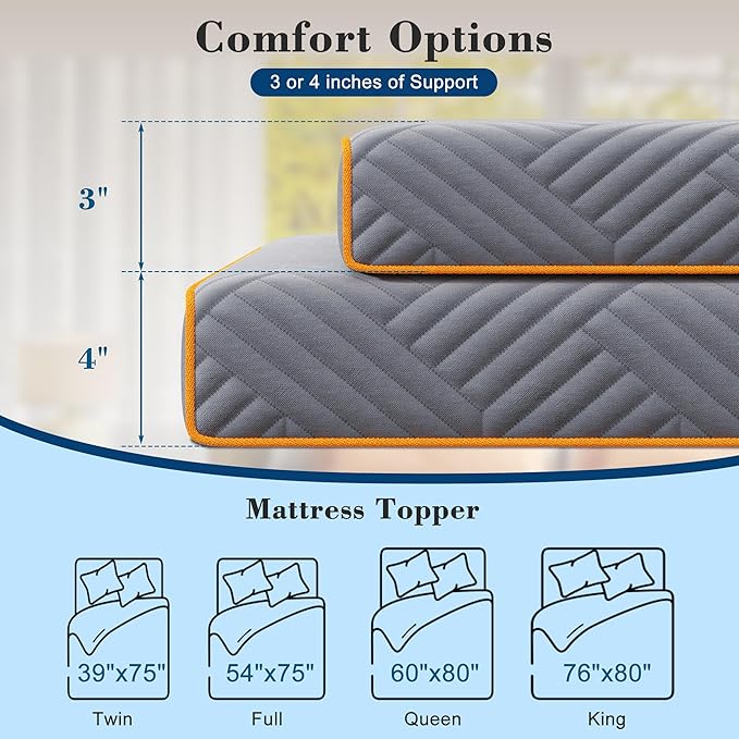 EnHomee Memory Foam Mattress Topper,3 Inch King Mattress Topper Pressure Relief with Cooling Gel and Removable & Washable Embossed Cover, CertiPUR-US & Oeko-TEX Certified, Grey, King