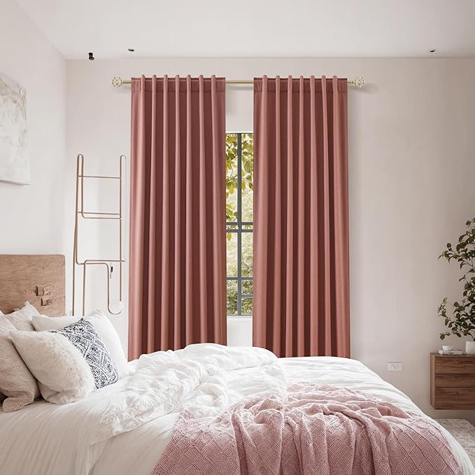 Guken Blackout Curtains 108 Inch Length 2 Panels Set for Living Room Bedroom Back Tab Thermal Insulated 100% Black Out Linen Drapes Room Darkening Window Curtains 108 Inches Long,Dusty Rose