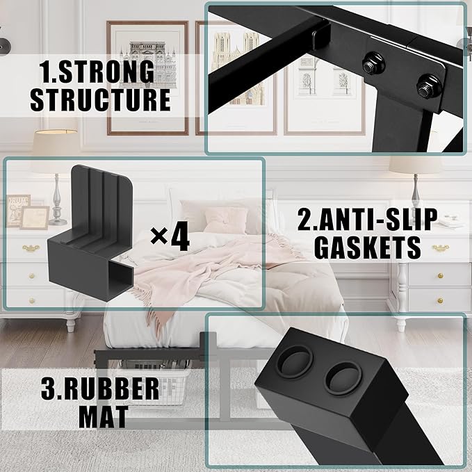 Twin XL Size Bed Frame, 18 Inch Heavy Duty Support 3500 lbs Metal Platform, No Box Spring Needed/Noise Free/Non-Slip/Steel Slat Support/Easy Assembly