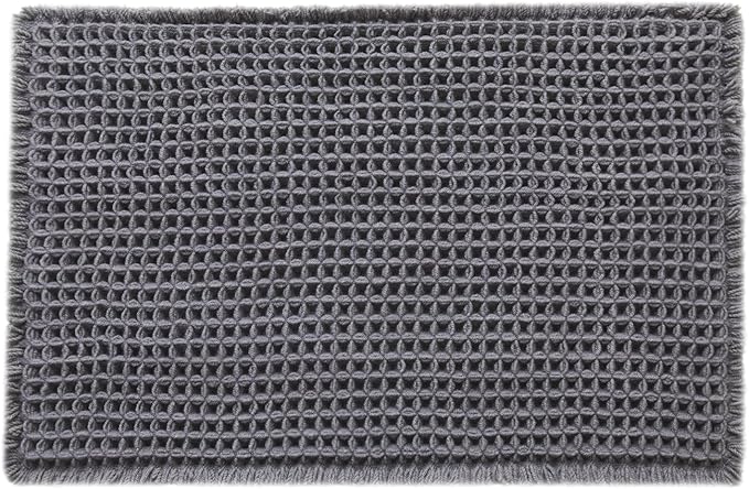 Waffle Bath Mat, Boho Bathroom Rugs Non Slip Washable Super Absorbent Quick Dry Bath Mat Farmhouse Bathroom Decor, 30"x20" Grey