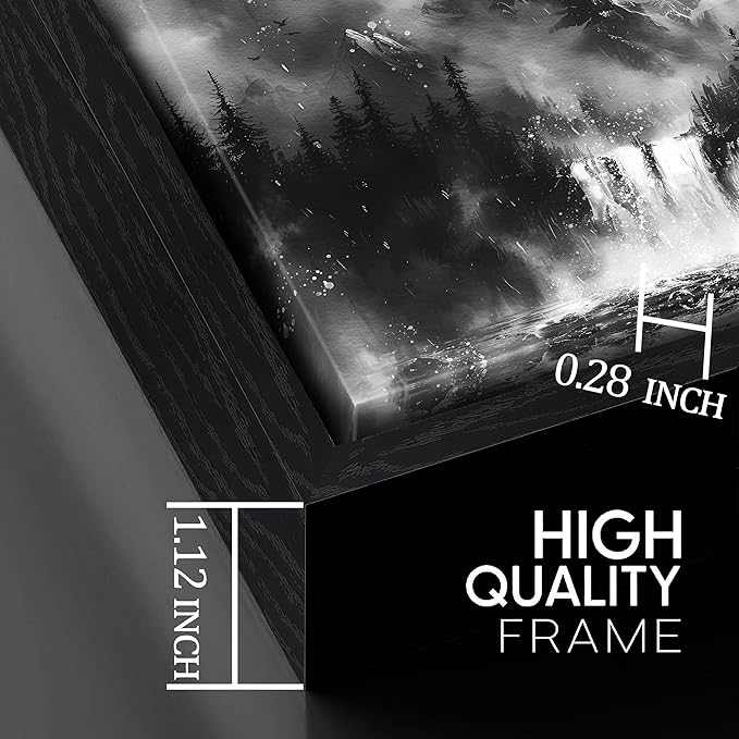 Foggy Forest Art Wall Decor for Living Room - Office Artwork Wall Decor - Black and White Framed Wall Art for Bedroom Size 24" x 48"