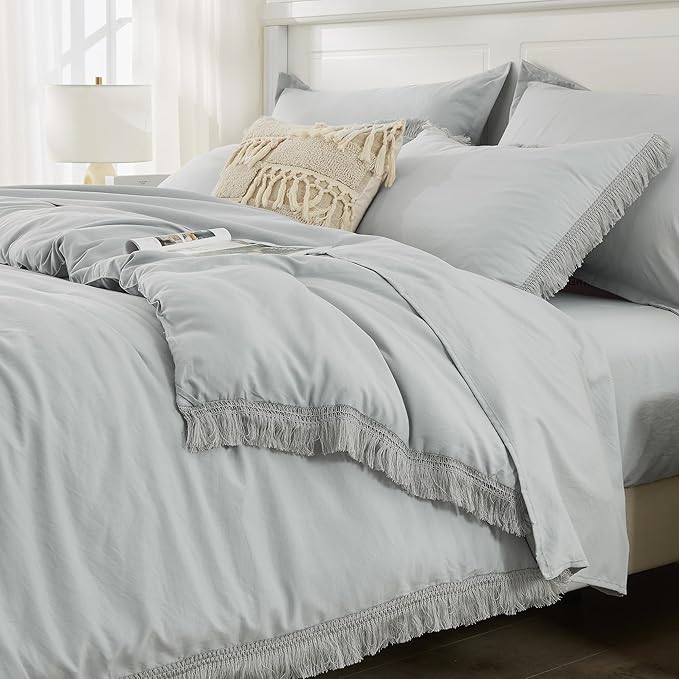 Andency California King Size Comforter Set with Sheets Light Grey - 7 Pieces Cal King Bed in a Bag Boho Bedding Sets, Light Grey Bed Set with Comforter, Sheets, Pillowcases & Shams