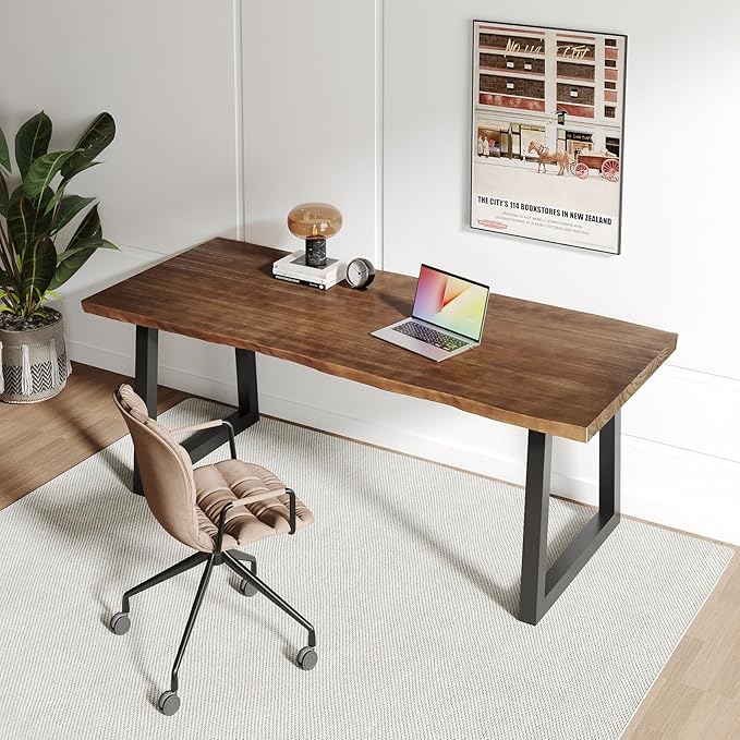Solid Wood Computer Desk,Rustic Style 55-inch Large Office Desk- Modern Gaming Working for Home Office, Modern Simple Design, Ideal for Study, Writing, Dining