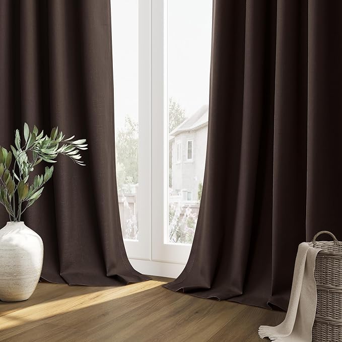 Guken Brown Blackout Curtains 72 Inch Length 2 Panels Set for Living Room Bedroom Back Tab Thermal Insulated 100% Black Out Linen Drapes Room Darkening Window Curtains 52 Inches Width