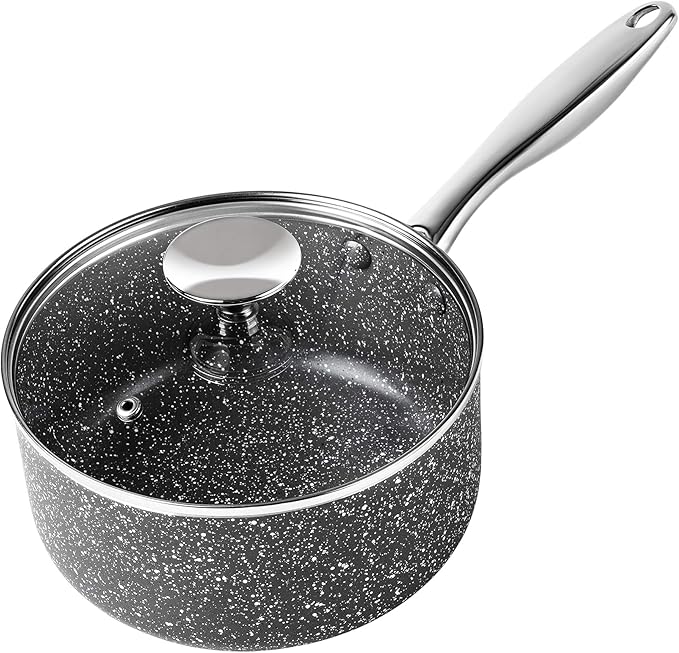 MICHELANGELO 2 Quart Saucepan with Lid, Nonstick Sauce Pan with Healthy Coating, Granite Sauce Pan with Stainless Steel Handle, 2 Qt Saucepan Induction Compatible, Gray