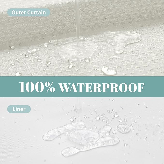 Stall Cream No Hook Waffle Weave Shower Curtain with snap-in Liner Replacement, 230GSM Waterproof Fabric Hotel Shower Curtain Set for Bathroom, Through Mesh Top Window,54Wx80H