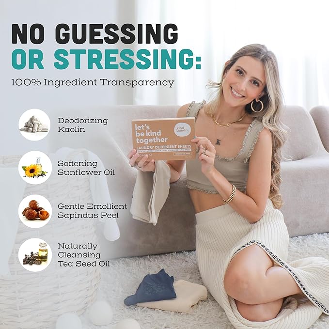 Kind Laundry Detergent Sheets with Stain-Fighting Enzymes - Plant Powered Eco-Friendly Laundry Soap Sheets - Home or Travel Laundry Detergent Fragrance Free, 60 Loads (Mom's Choice Award Winner)