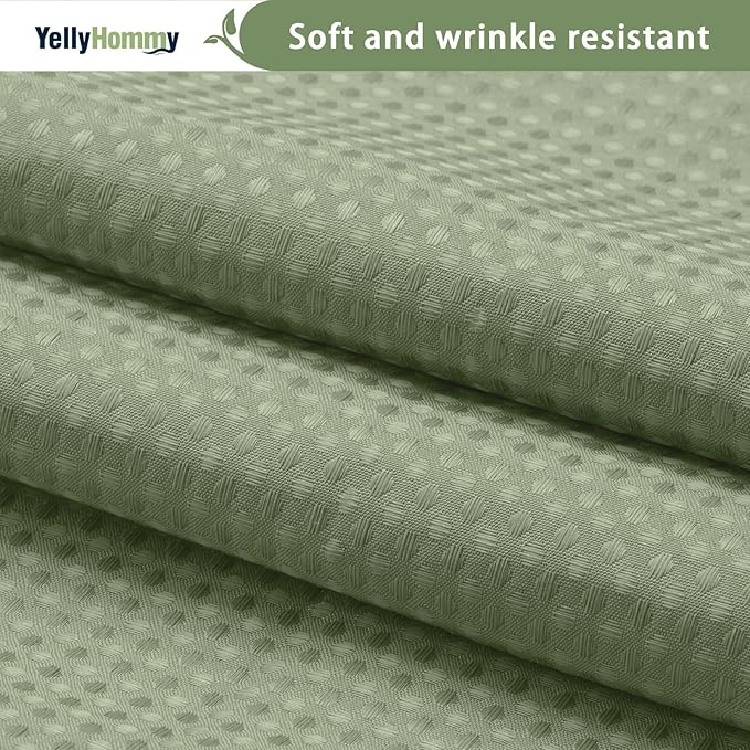 YellyHommy No Hook Shower Curtain with Snap in Liner Set Less Time Waffle Shower Curtain for Bathroom 75" L x 72" W Sage Green