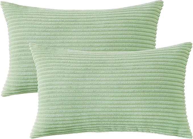 Mecatny Corduroy Decorative Throw Pillow Covers 12x20 Set of 2 for Sofa Living Room, Soft Neutral Boho Couch Pillow Covers for Home Decor, Sage Green