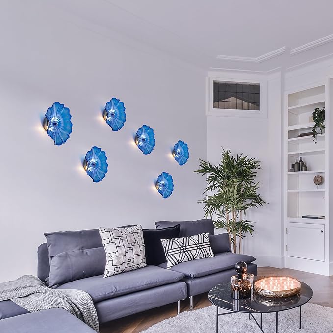 Hand Blown Glass Plate Wall Decor, Modern Unique Glass Wall Art, Lotus Leaf Wall Plate Shape Wall Sconce with Transparent and Easy to Clean for Staircase, Living Room, Kitchen, Hallway (Brown-1)