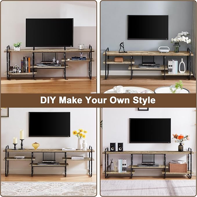 VECELO TV Stands for 55 Inch,Entertainment Center/Media Console Table with Adjustable Storage Shelves for Living Room/Bedroom,Grey