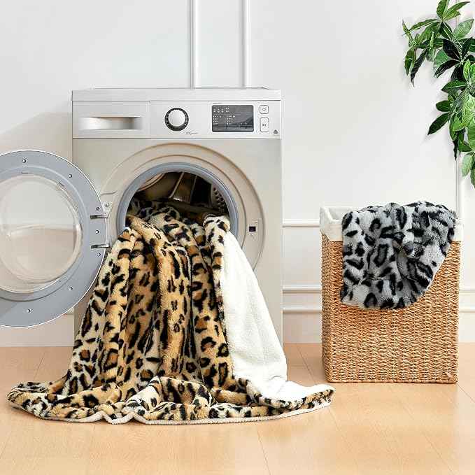 Cozy Bliss Luxury Faux Fur Throw Blanket Leopard Print, Non Shedding Double Sided Sherpa Blankets Super Soft Fluffy Thick Warm Throws Home Decor for Couch Bed Sofa Women,60"*80"Inches Snow Leopard