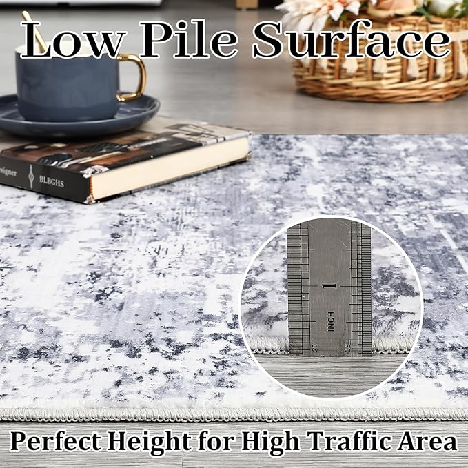 8x10 Modern Abstract Rug Faux Wool Accent Rug Ultra Soft Non Slip Non Shedding Accent Large Rug for Living Room Bedroom Dining Room Office Home, Light Grey