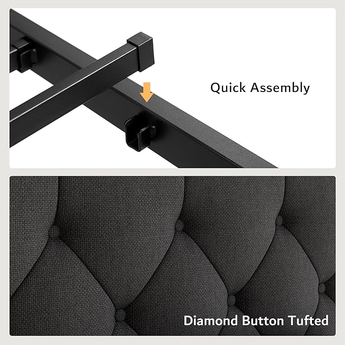 iPormis Twin Bed Frame with Storage Drawers, Linen Upholstered Headboard Platform Bed with Charging Station, No Box Spring Needed, Metal Slats Support, Noise-Free, Easy Assembly, Black