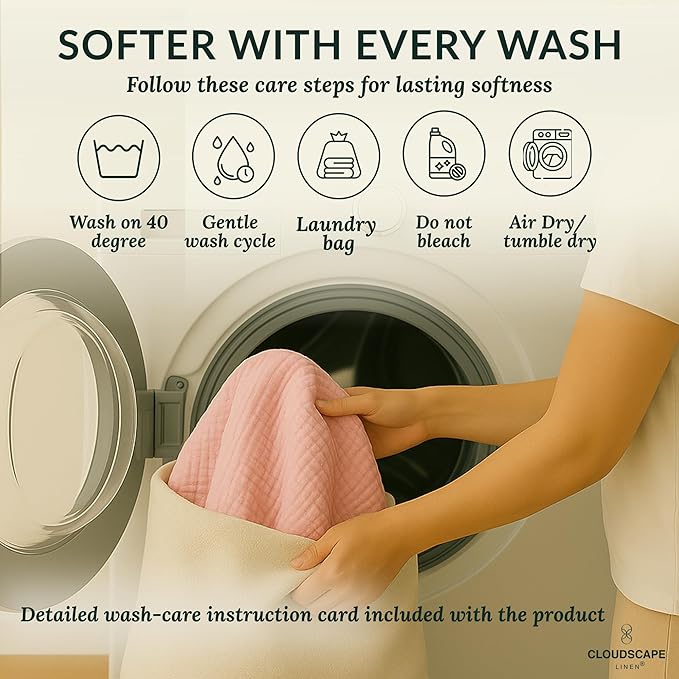 Soft 4 Layer Muslin Cotton Blankets Queen Size for Bed, 100% Cotton Blanket for All Season, Pre-Washed Gauze, Best Summer Blanket, 92x92, Seashell Pink