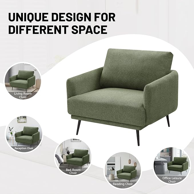 Oversized Accent Chair Set of 2 for Living Room Chairs Reading Arm Chair Comfy Modern Single Sofa Side Chairs with Metal Legs & Soft Cushion for Bedroom, Balcony,Waiting Room (Polyester, Moss Green)