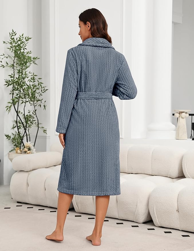 Ekouaer Women's Robe Plush Soft Long Bathrobe Cozy Warm Shawl Collar Spa Robe with Pockets