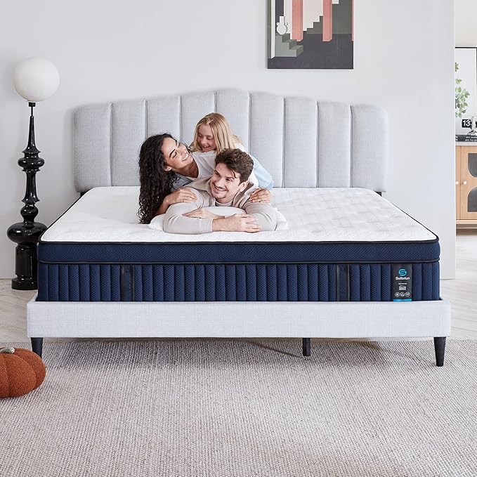 Suiforlun 14 Inch Cal King Mattress with Ice Silk Cover, Euro Top Hybrid Gel Memory Foam with 7-Zone Pocketed Coils, Medium Firm California King Size Mattress for Pressure Relief