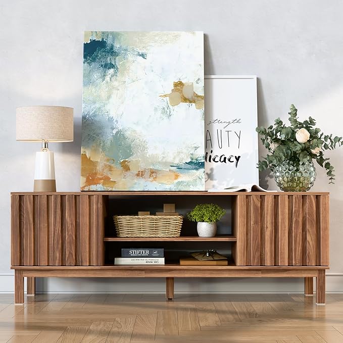 TV Stand for 32 65 inch TV, Entertainment Center with Storage Cabinet, Mid Century Modern Media Console Table for Living Room, Office