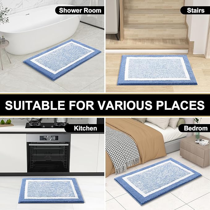 OLANLY Bathroom Rugs 36x24, Extra Soft and Absorbent Microfiber Bath Mat, Non-Slip, Machine Washable, Quick Dry Shaggy Bath Carpet, Suitable for Bathroom Floor, Tub, Shower (Large, Blue)