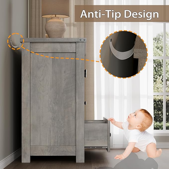 6-Drawer Dresser, Modern Wooden Storage Chest of Drawers, Dresser TV Stand, Wood Drawer Organizer with Metal Handles for Bedroom, Living Room, Hallway