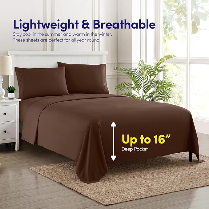 1500 Supreme Collection Bed Sheets - 4 Piece Bed Sheet Set Deep Pocket Wrinkle Free Hypoallergenic Bedding - Full, Brown
