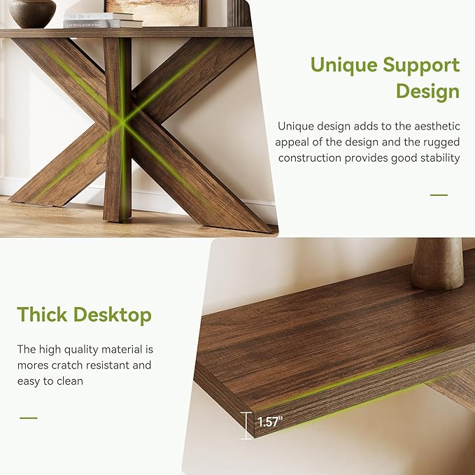 LITTLE TREE 70.9" Narrow Console Table, Industrial Entryway Table for Entryway, Modern Accent Table for Living Room, Hallway, Foyer, Brown