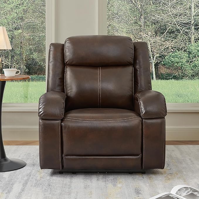 Watson & Whitely Genuine Leather Power Recliner Chairs for Adults, Wall Hugger RV Recliner with Power Headrest & Charging Ports, Electric Recliner Sofa Chair for Living Room, Dark Brown