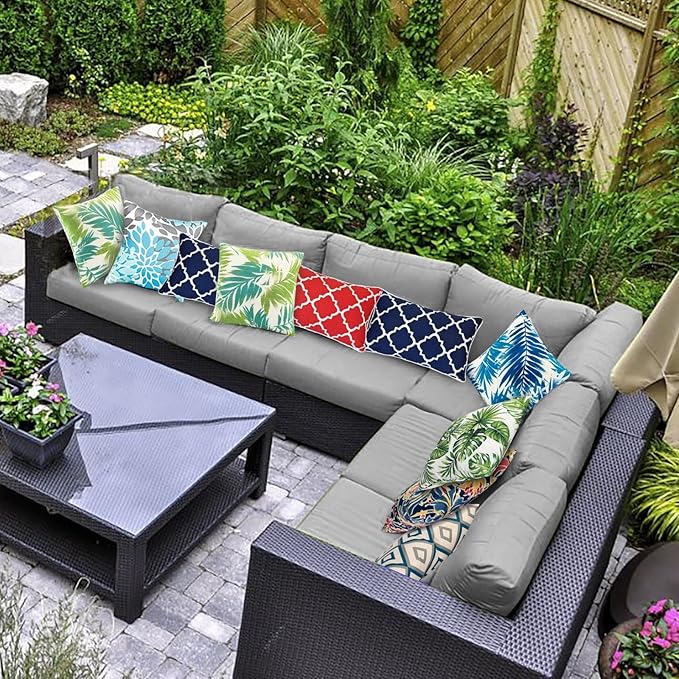 JMGBird 12×20 Inch Outdoor Lumbar Pillows Pack of 2 Colors Waterproof Throw Pillows with Insert Rectangular Decorative Garden Cushion for Home Furniture Patio Coach Sofa