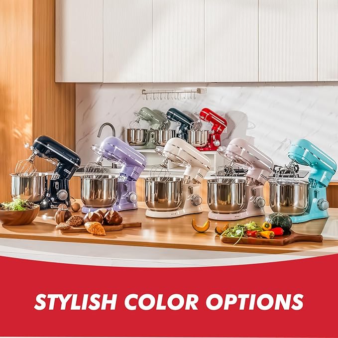 Kitchen in the Box Stand Mixer, 3.5 QT Small Electric Kitchen Mixer, 10-Speed Portable Lightweight Food Mixer with Stainless Steel Bowl, Egg Whisk, Dough Hook, Beater (Ruby Red)