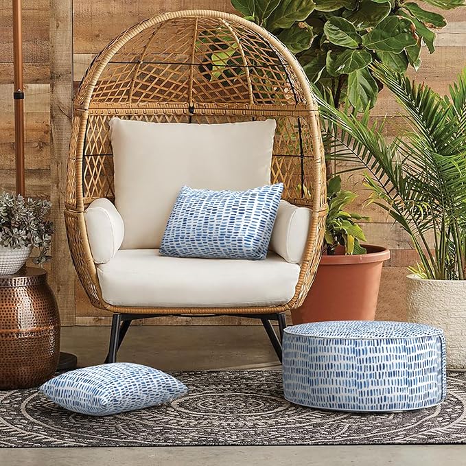 LVTXIII Set of 2 Patio Lumbar Pillows, 12”x20” Fade Resistant Outdoor Lumbar Pillow with Inners, Fluffy Decorative Garden Lumbar Cushions for Home Patio Coach Sofa Use, Pebble Blue