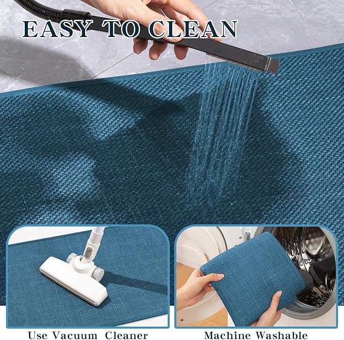chakme Bathroom Rugs Mat U-Shaped 24x17, Ultra ThinNon Slip Bath Mat Small Quick Dry Absorbent Bath Matfor Bathroom Floor, (Dark Blue, U-24"x17")