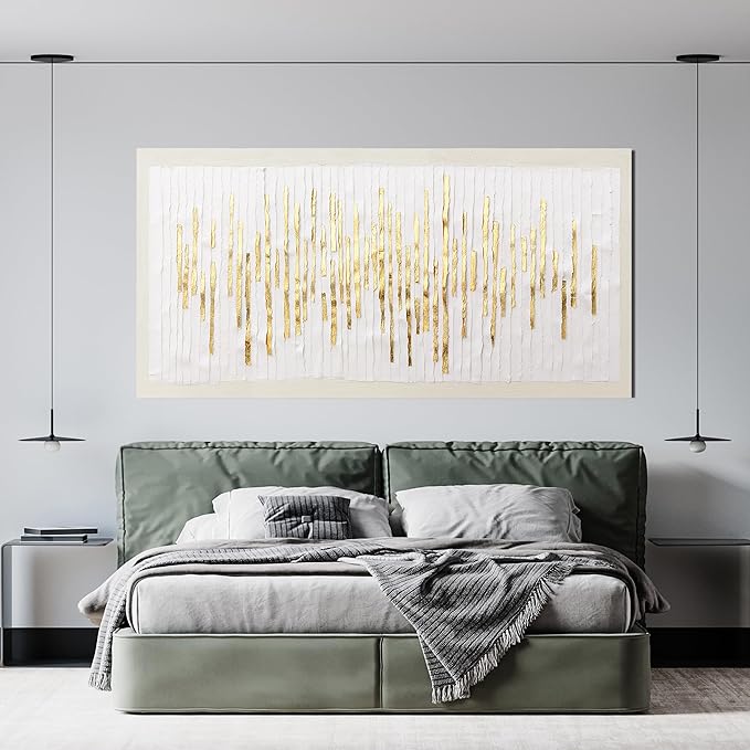 Canvas Wall Art Decor Modern Large Wall Decor For Living Room Gold Abstract Wall Art White Textured Wall Art Artwork for Walls Canvas Prints Art Work For Home Kitchen Office Wall Decor 24" X 48"