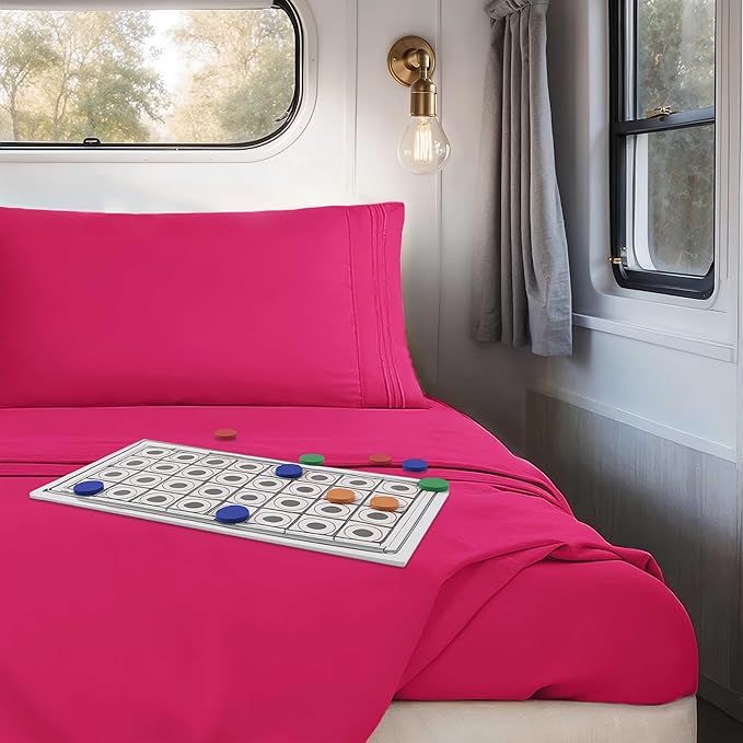 Clara Clark Bed Sheets, Premier 1800 Series 4 Piece RV Queen Sheet Set, Luxury Soft Sheets for RV Bunks, Short Queen - Hot Pink