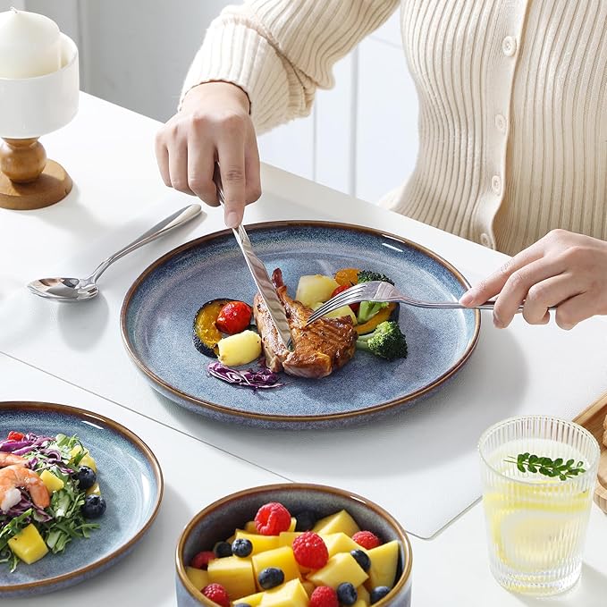 vancasso PLAYA Plates and Bowls Sets, 18 Pieces Grey-Blue Dinnerware Sets for Kitchen, Reactive Glaze Dishes Set for 6, Dishwasher and Microwave Safe