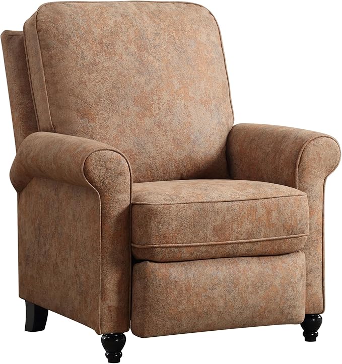 ANJ Push Back Recliner Chair, Textured Fabric Overstuffed Wingback Recliner, Adjustable Pushback Chair with Padded Seat and Back, Single Reclining Sofa for Living Room, Bedroom(Retro Brown)