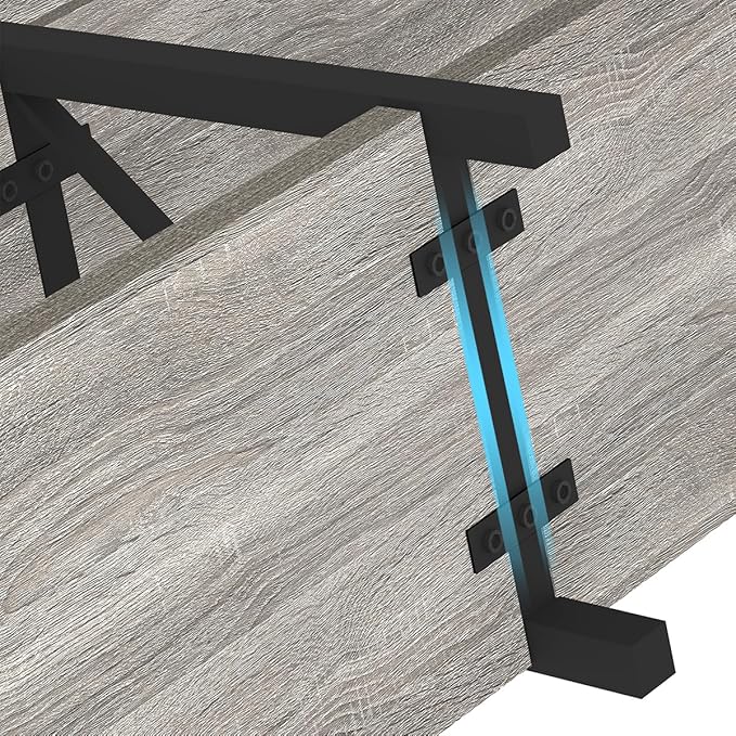 IBF Long Entryway Console Table, Industrial Metal Wood Entry Table with Storage Shelves, Modern Rustic 3 Tier Sofa Table for Entry Way Hallway Behind Couch Living Room Bedroom, Light Grey Oak, 63 Inch