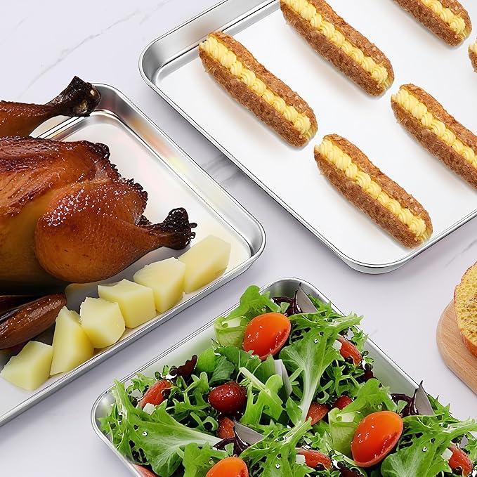 Herogo Nonstick Stainless Steel Baking Sheet Pan Set, 10×8×1 Inch Rectangle Cookie Sheet Bakeware Set for Oven, 2 Pack Multipurpose Kitchen Cookware, Non Toxic & Heavy Duty & Easy Clean- Small