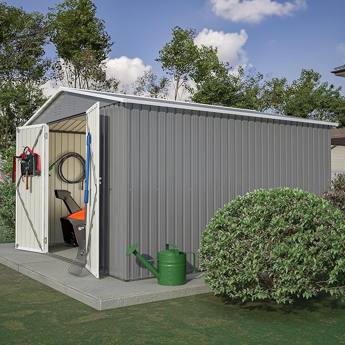 10 x 10FT Outdoor Metal Storage Shed with Lockable Door, Lean to Sheds Outdoor Storage for Garden, Backyard, Patio and Backyard