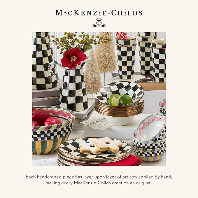 MACKENZIE-CHILDS Enamel Dinner Plate, Decorative Dinnerware Plate, 10 Inches, Set of 1, Black-and-White Courtly Check